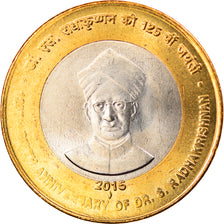 Münze, India, 10 Rupees, 2015, Sarvepalli Radhakrishnan, UNZ, Bi-Metallic
