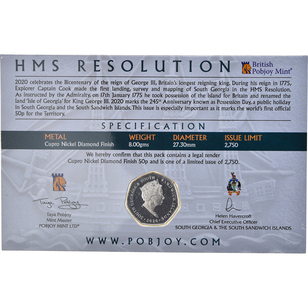 Monnaie, South Georgia and the South Sandwich Islands, 50 Pence, 2020, HMS