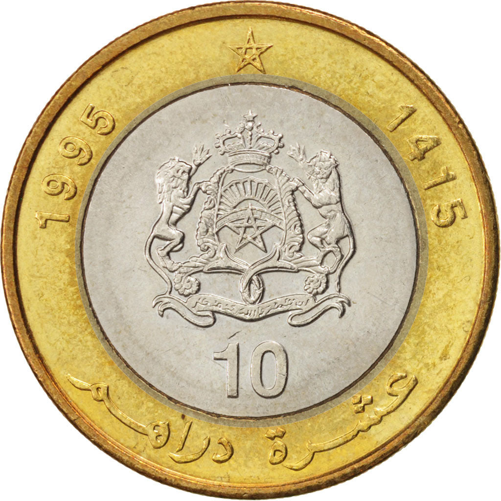 Coin, Morocco, al-Hassan II, 10 Dirhams, 1995, MS(63), Bi-Metallic, KM:92