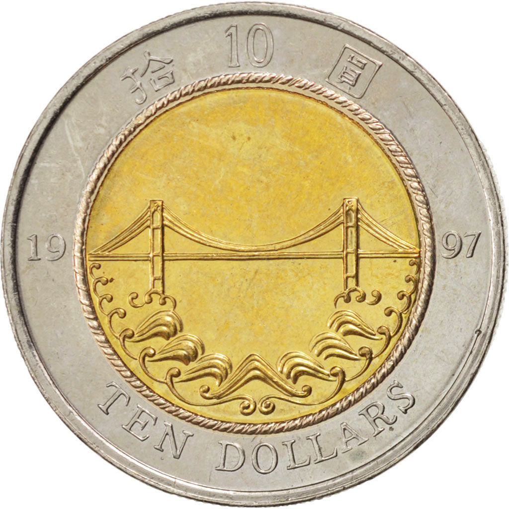 HONG KONG, 10 Dollars, 1997, KM #78, AU(55-58), Bi-Metallic, 24, 10.79