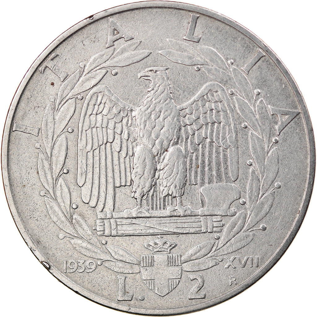 Moneta, Italia, Vittorio Emanuele III, 2 Lire, 1939, Rome, MB+, Acciaio