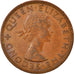 Moneda, Nueva Zelanda, Elizabeth II, Penny, 1960, MBC, Bronce, KM:24.2