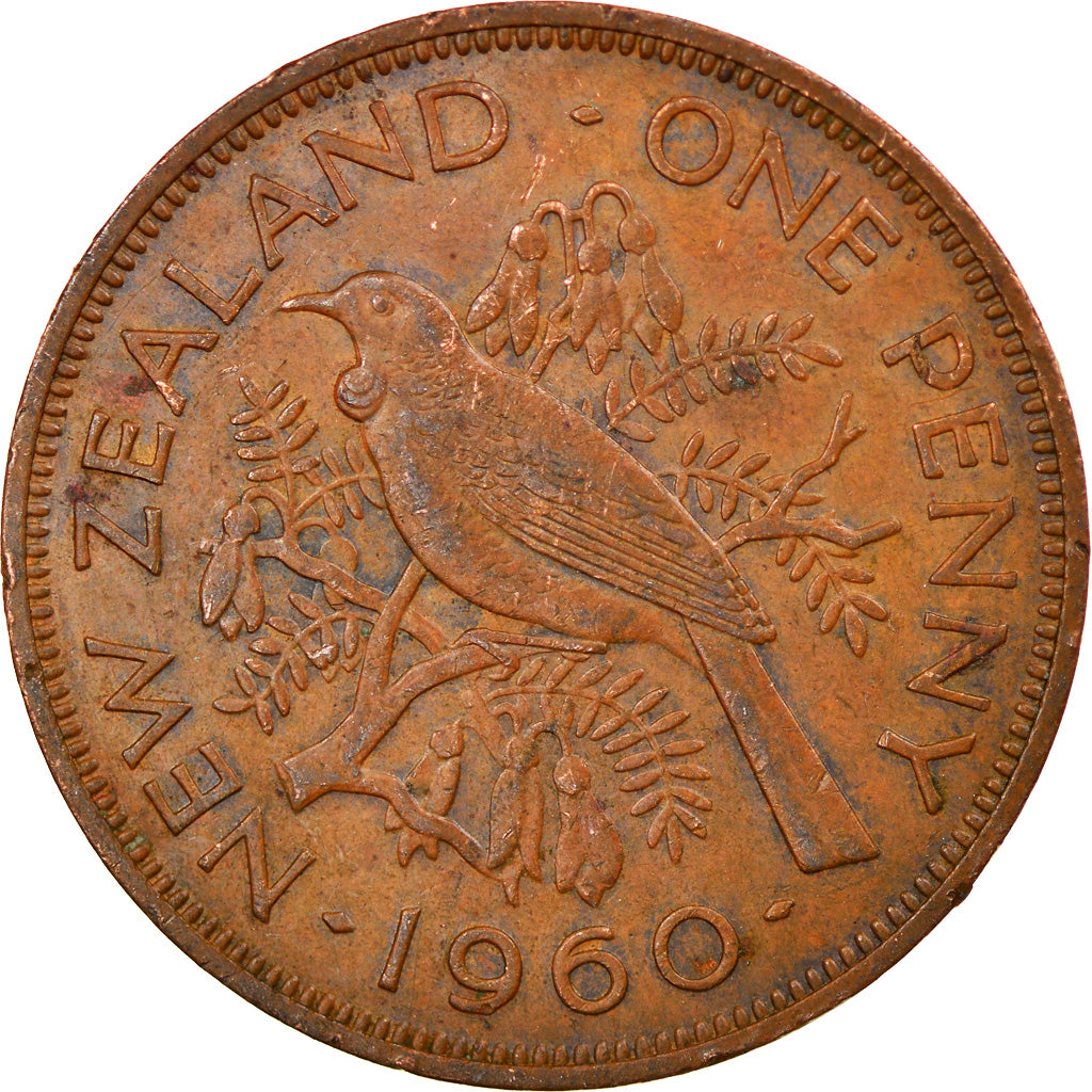 Moneda, Nueva Zelanda, Elizabeth II, Penny, 1960, MBC, Bronce, KM:24.2