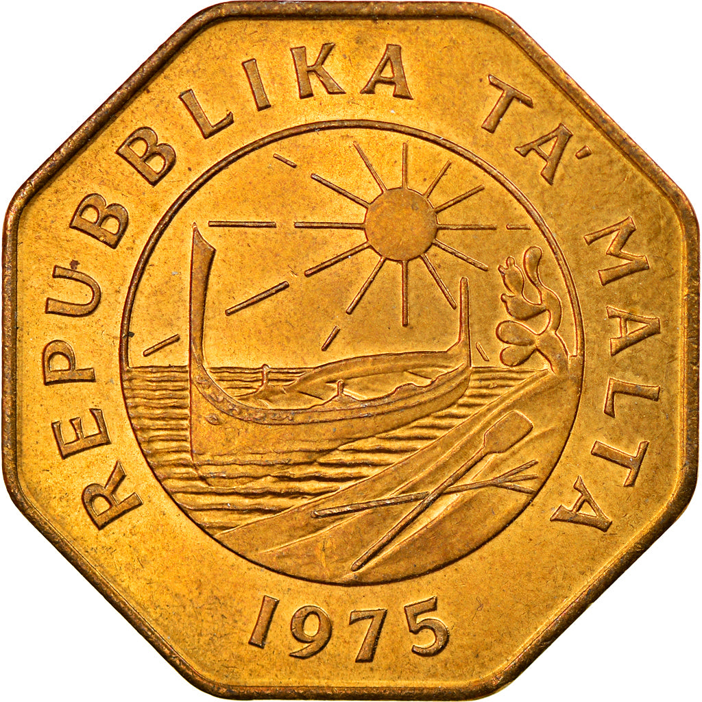 Moeda, Malta, 25 Cents, 1975, British Royal Mint, AU(55-58), Latão, KM:29