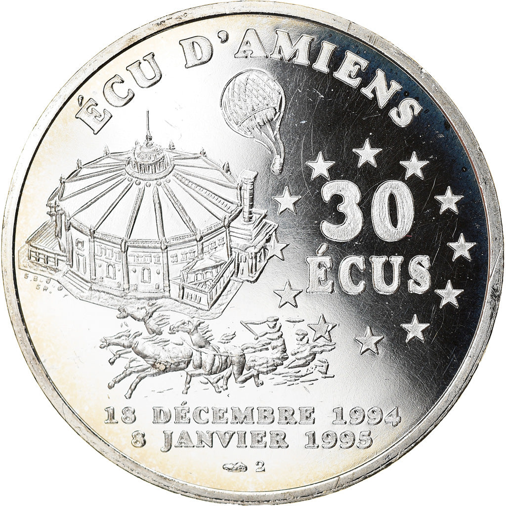 France, Médaille, 30 Ecus d'Amiens, Jules  Verne, 1994-1995, FDC, Argent