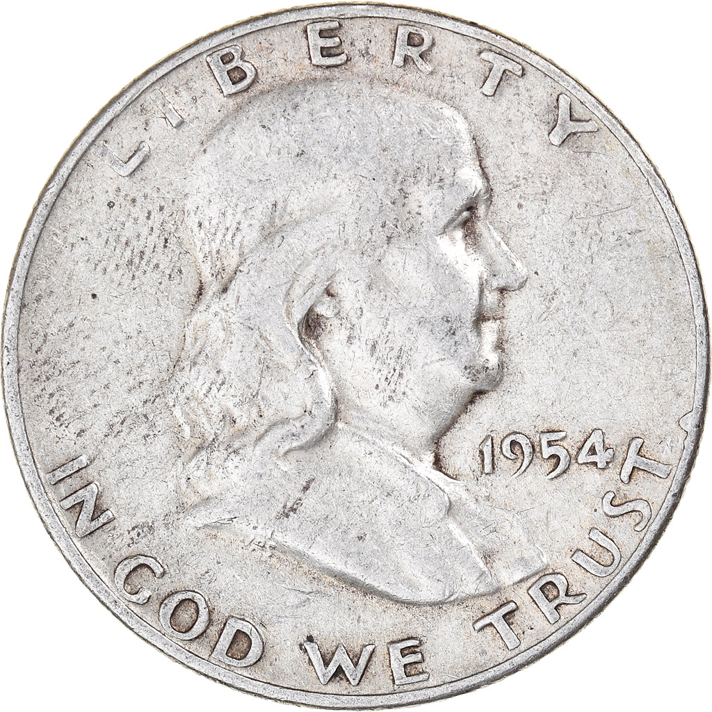 Coin, United States, Franklin Half Dollar, Half Dollar, 1954, U.S. Mint, Denver