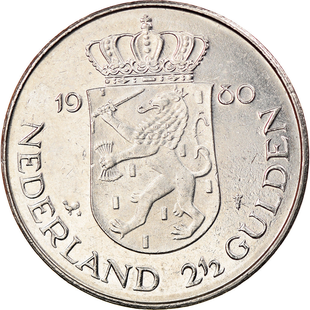 Coin, Netherlands, Beatrix, 2-1/2 Gulden, 1980, AU(55-58), Nickel, KM:201