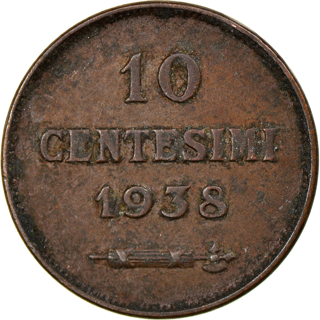 Coin, San Marino, 10 Centesimi, 1938, Rome, VF(30-35), Bronze, KM:13