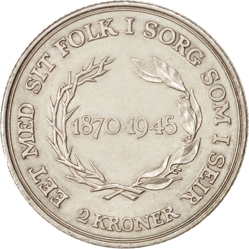 DENMARK, 2 Kroner, 1945, Copenhagen, KM #836, MS(60-62), Silver, 31, 15.00