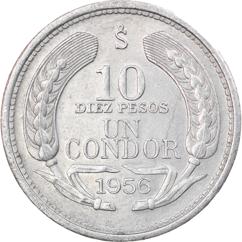 Monnaie, Chile, 10 Pesos, 1956, Santiago, SUP, Aluminium, KM:181