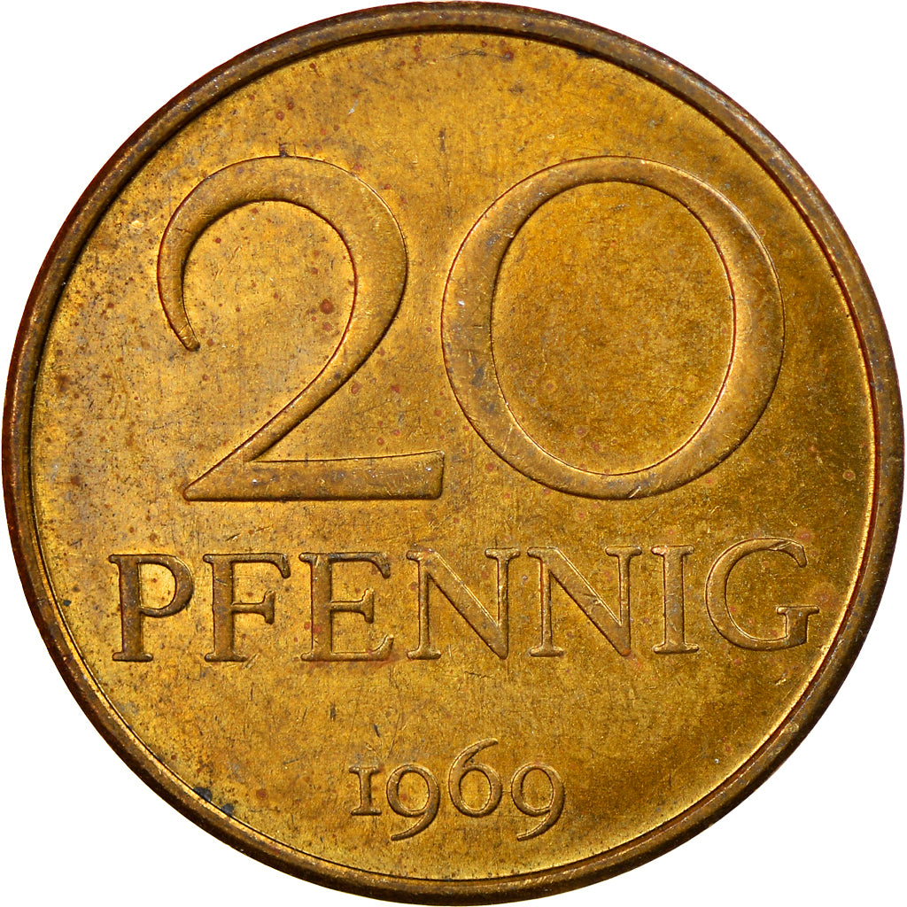 Moneda, REPÚBLICA DEMOCRÁTICA ALEMANA, 20 Pfennig, 1969, Berlin, EBC, Latón