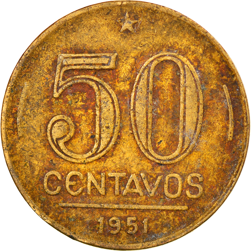 Moeda, Brasil, 50 Centavos, 1951, VF(20-25), Alumínio-Bronze, KM:563