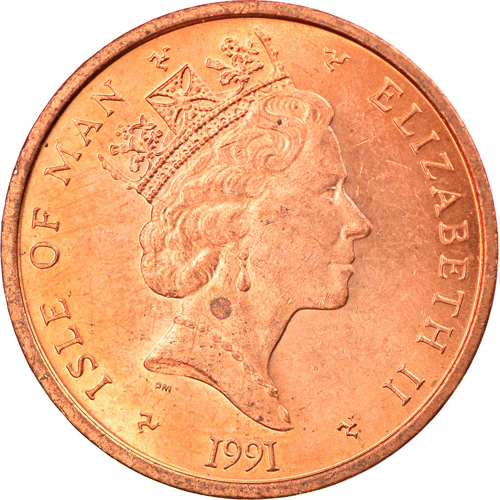 Coin, Isle of Man, Elizabeth II, 2 Pence, 1991, Pobjoy Mint, AU(55-58), Bronze
