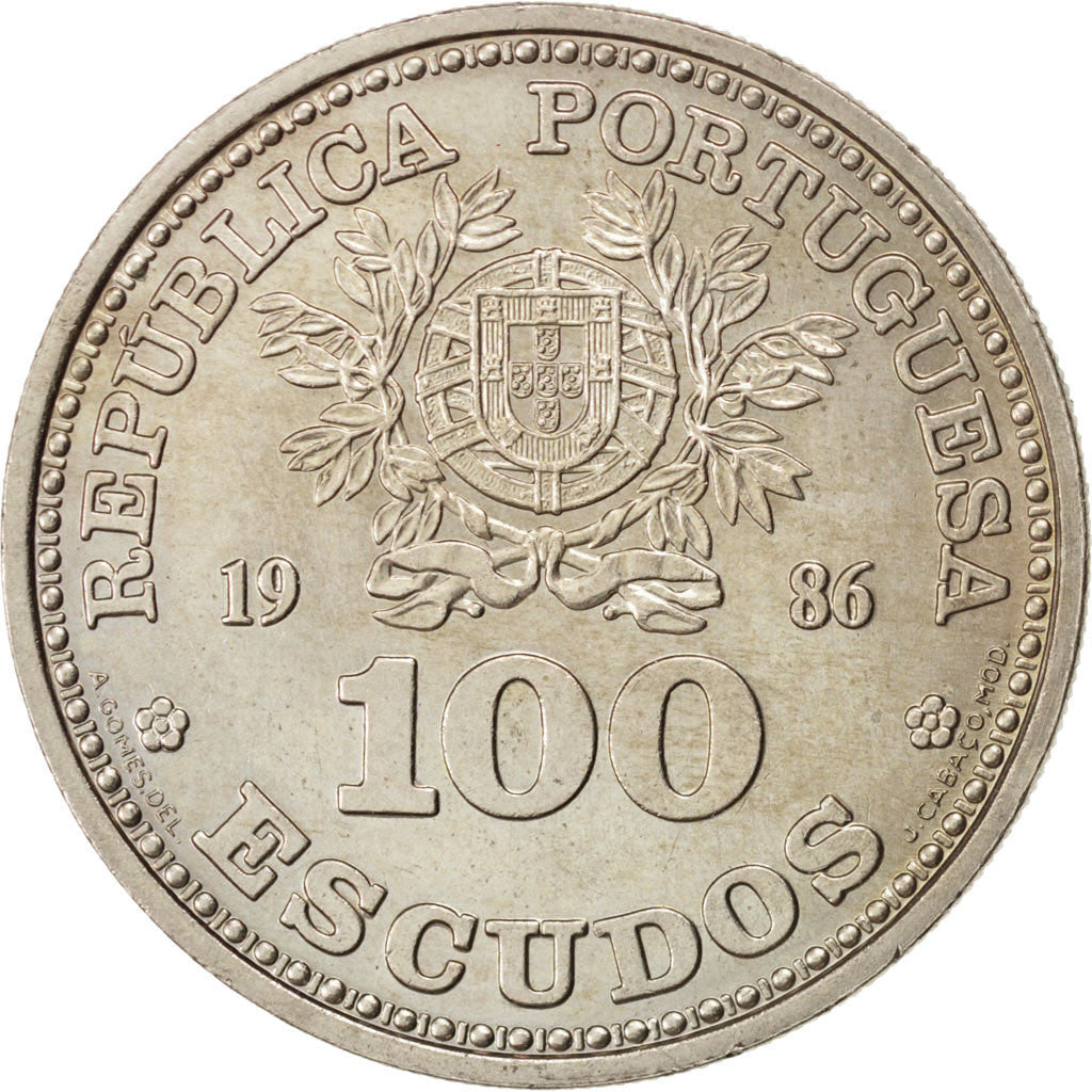PORTUGAL, 100 Escudos, 1986, Lisbon, KM #637, MS(63), Copper-Nickel, 33.5, 16.40