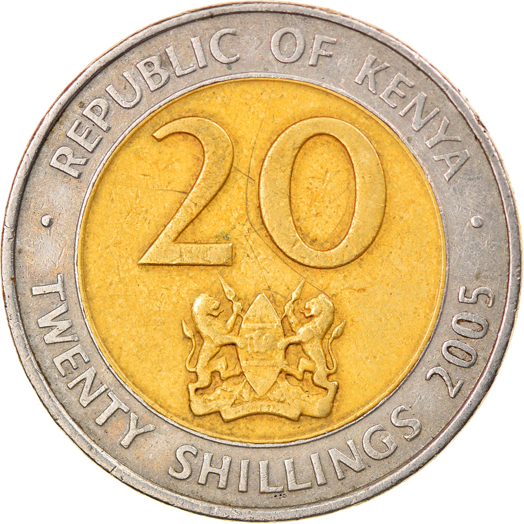 Moneta, Kenya, 20 Shillings, 2005, British Royal Mint, BB, Bi-metallico, KM:36