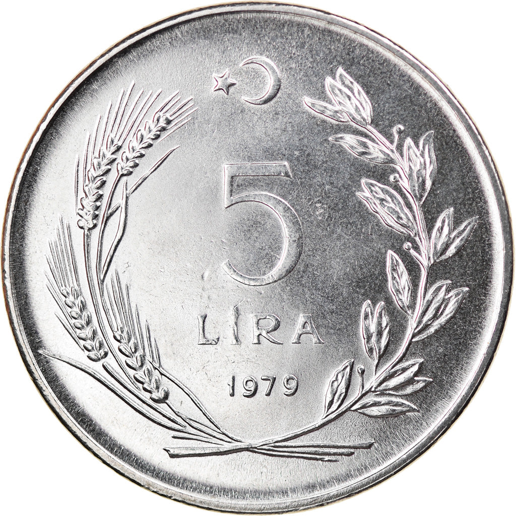Coin, Turkey, 5 Lira, 1979, MS(63), Stainless Steel, KM:905