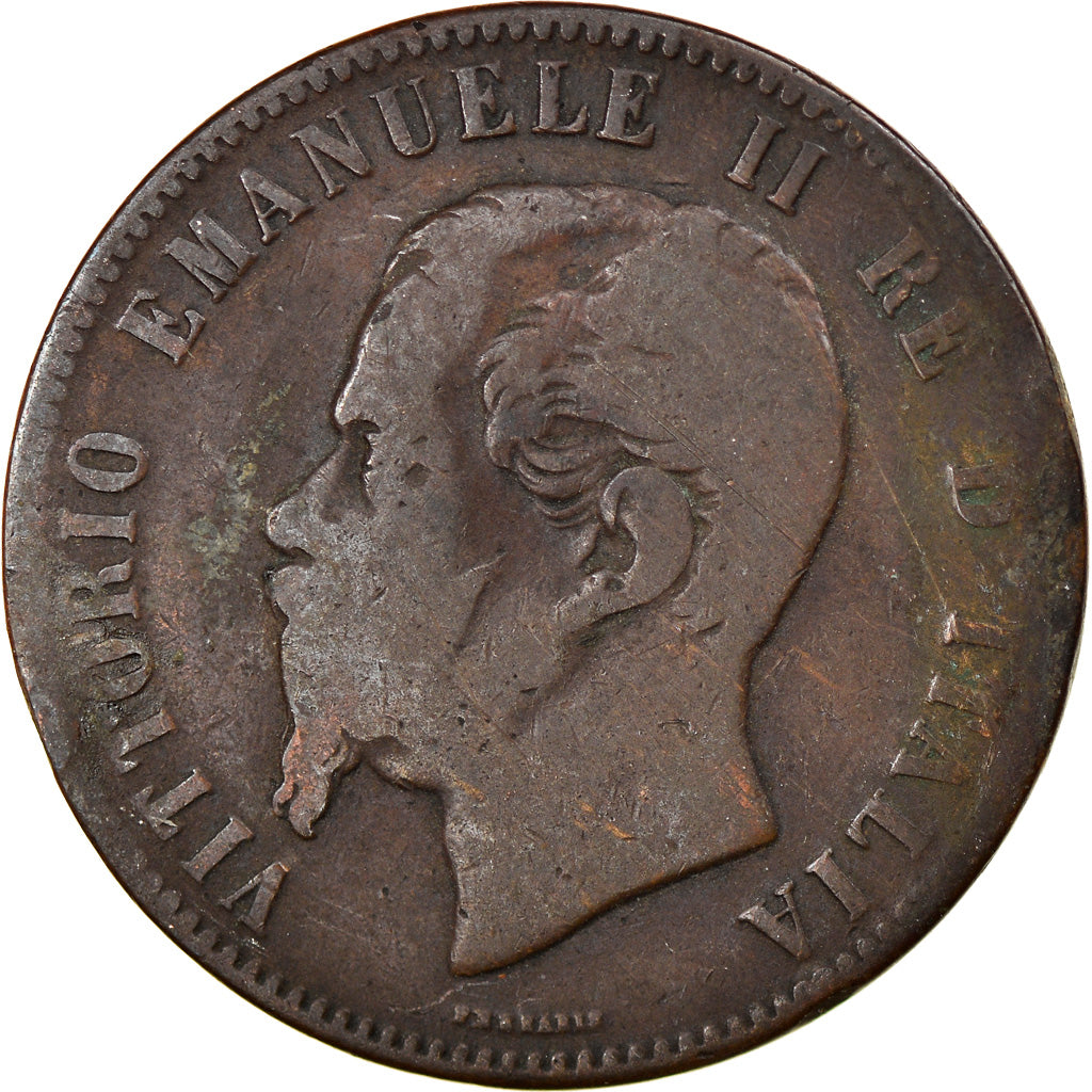 Coin, Italy, Vittorio Emanuele II, 10 Centesimi, 1863, Milan, F(12-15), Copper
