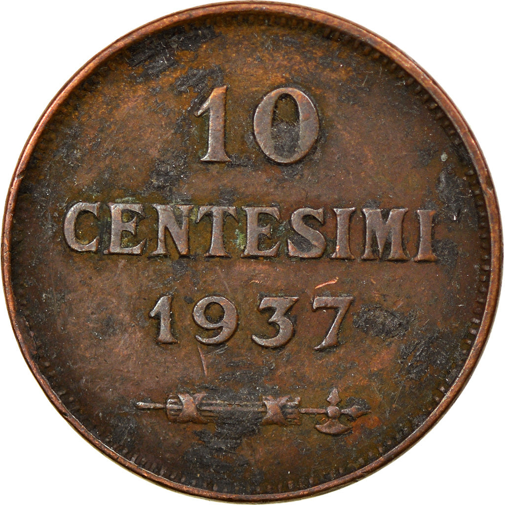 Monnaie, San Marino, 10 Centesimi, 1937, Rome, TTB, Bronze, KM:13