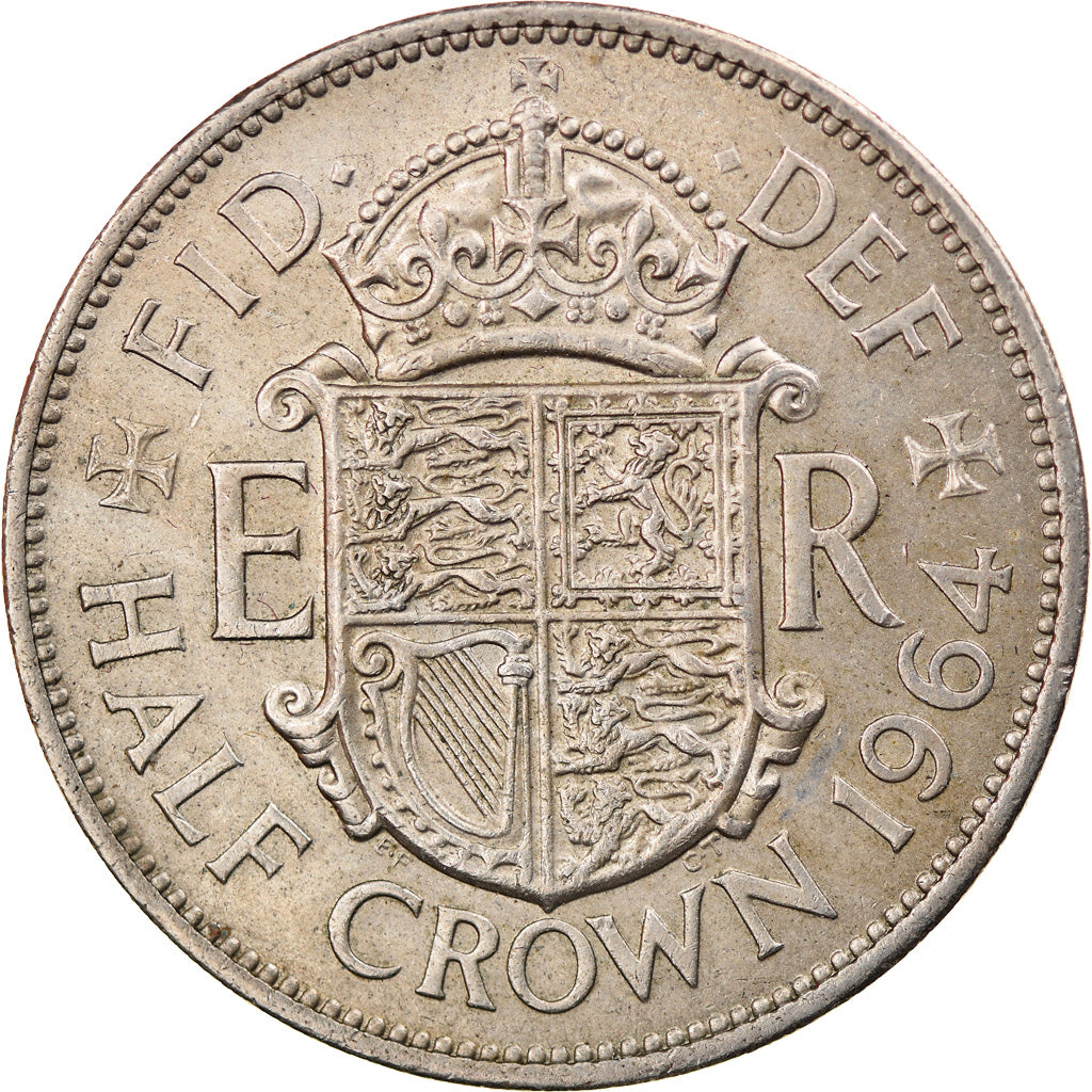 Münze, Großbritannien, Elizabeth II, 1/2 Crown, 1964, VZ, Copper-nickel