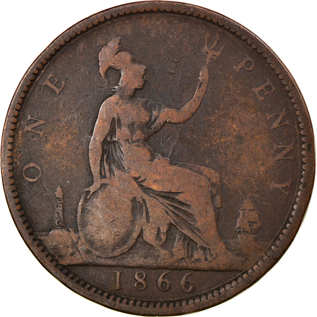 Monnaie, Grande-Bretagne, Victoria, Penny, 1866, B+, Bronze, KM:749.2