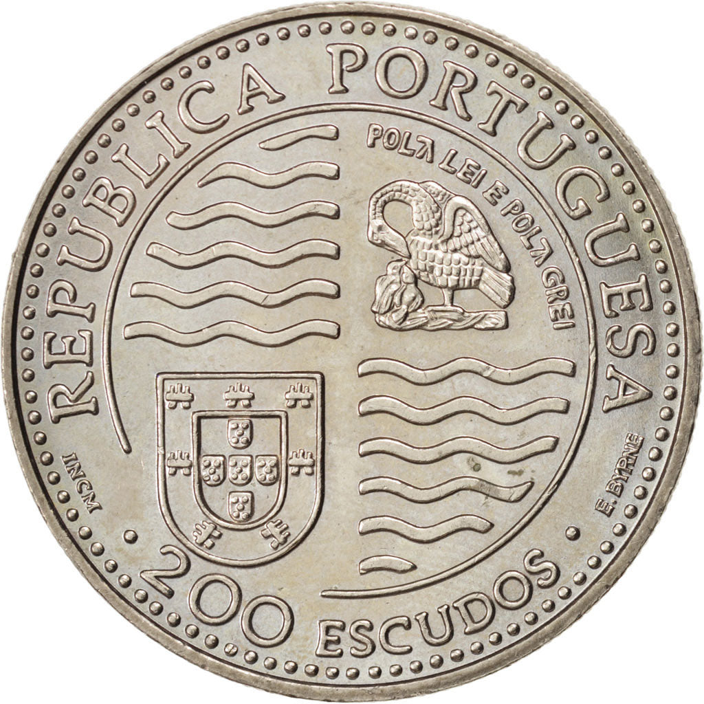 PORTUGAL, 200 Escudos, 1994, KM #673, MS(63), Copper-Nickel, 36, 21.01