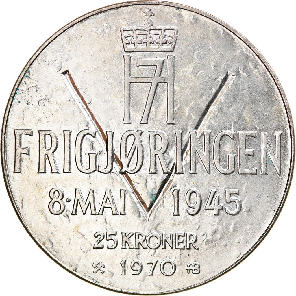 Münze, Norwegen, Olav V, 25 Kroner, 1970, VZ+, Silber, KM:414