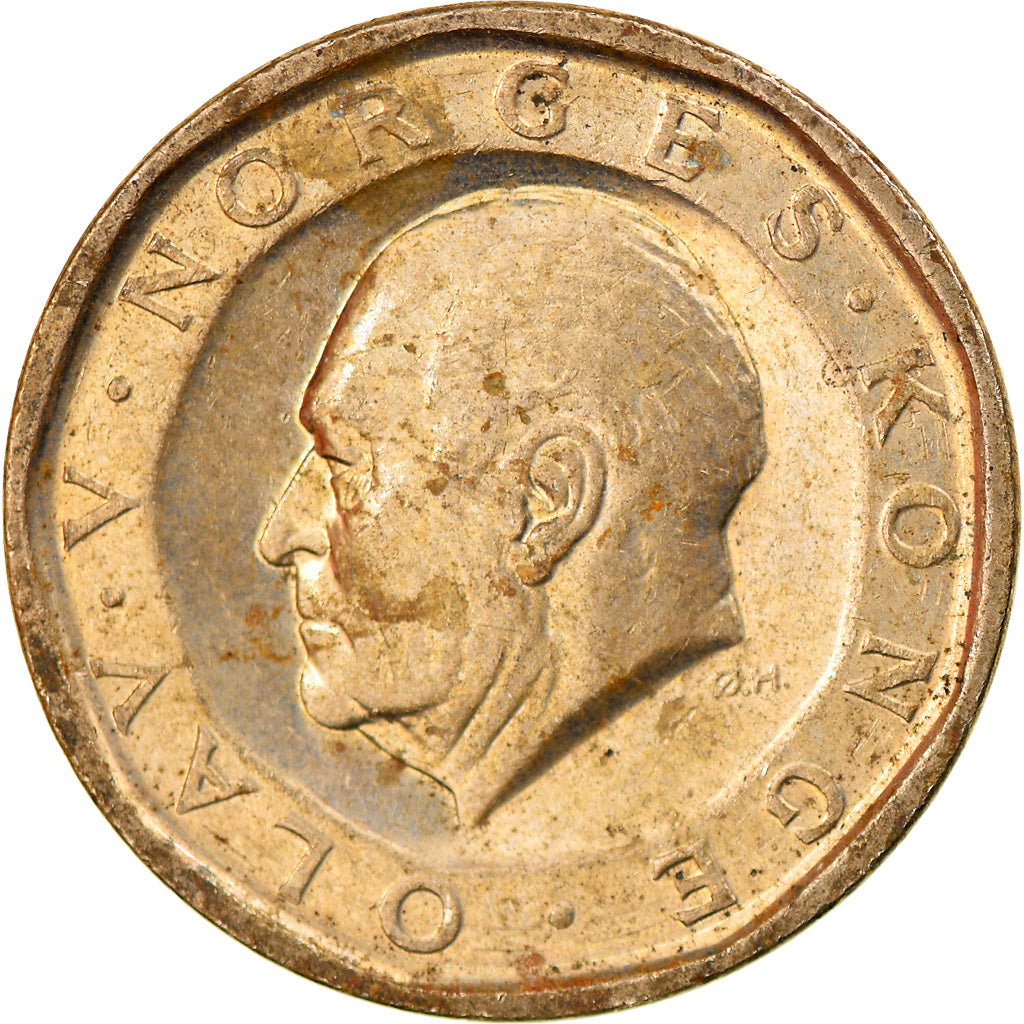 Moneda, Noruega, Olav V, 10 Kroner, 1984, MBC, Níquel - latón, KM:427