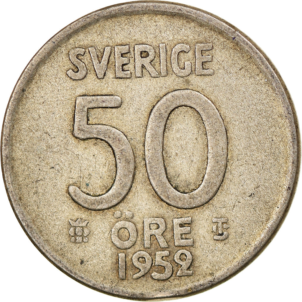 Münze, Schweden, Gustaf VI, 50 Öre, 1952, S+, Silber, KM:825