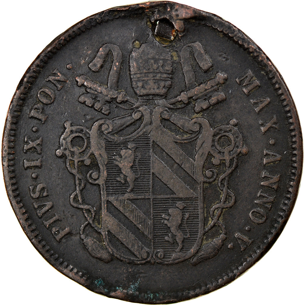 Moneda, Estados italianos, PAPAL STATES, Pius IX, 2 Baiocchi, Muraiola, 1851