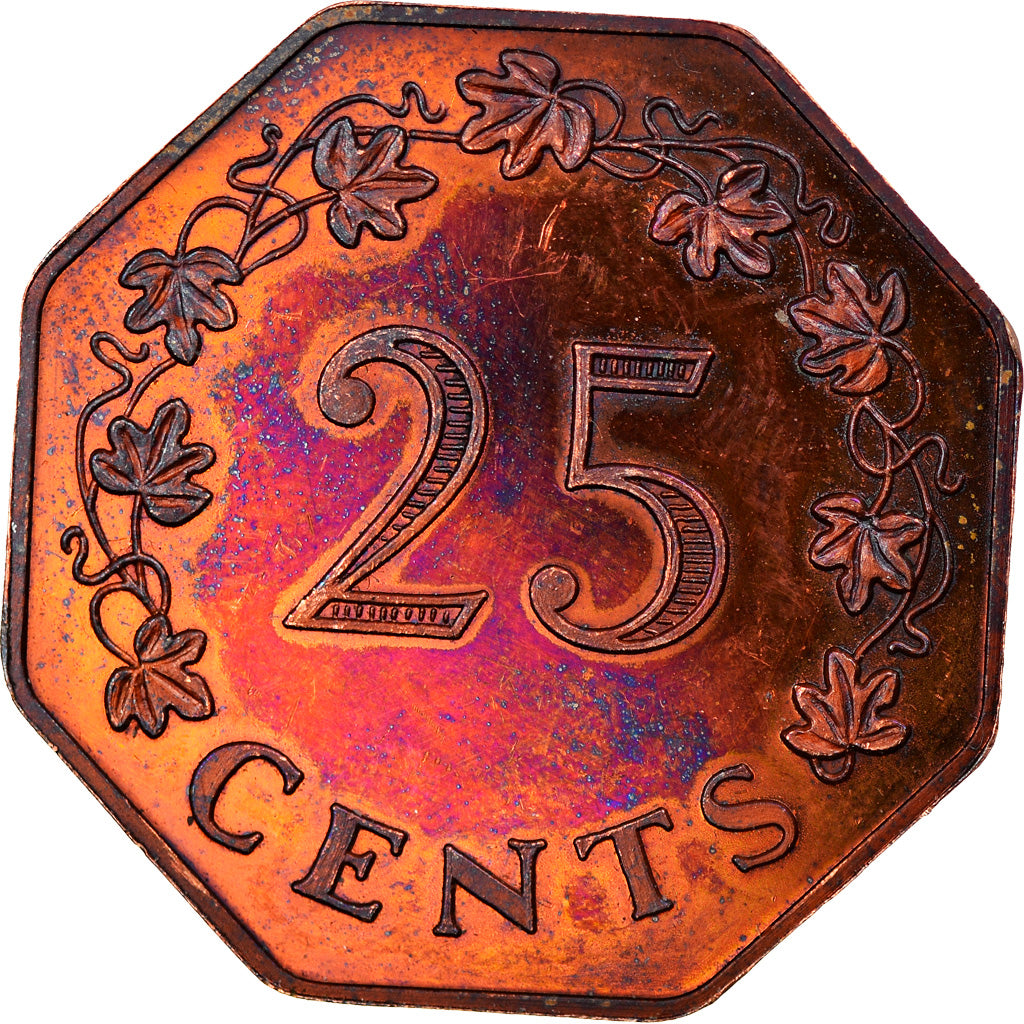Moeda, Malta, 25 Cents, 1975, British Royal Mint, VF(30-35), Latão, KM:29