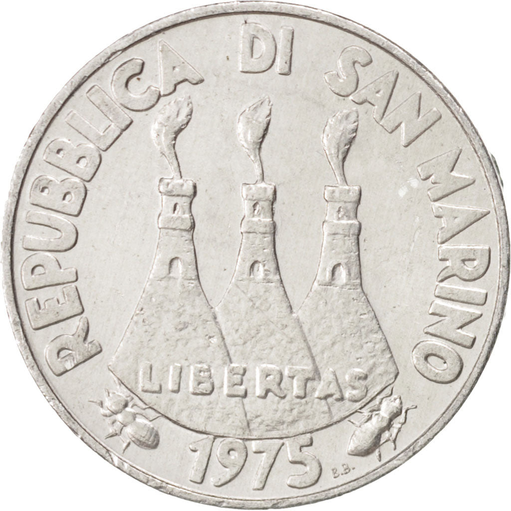 SAN MARINO, 10 Lire, 1975, KM #43, EF(40-45), Aluminum, 23.3, 1.60