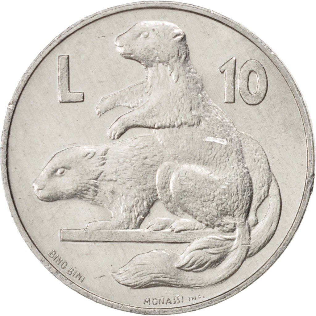 SAN MARINO, 10 Lire, 1975, KM #43, EF(40-45), Aluminum, 23.3, 1.60