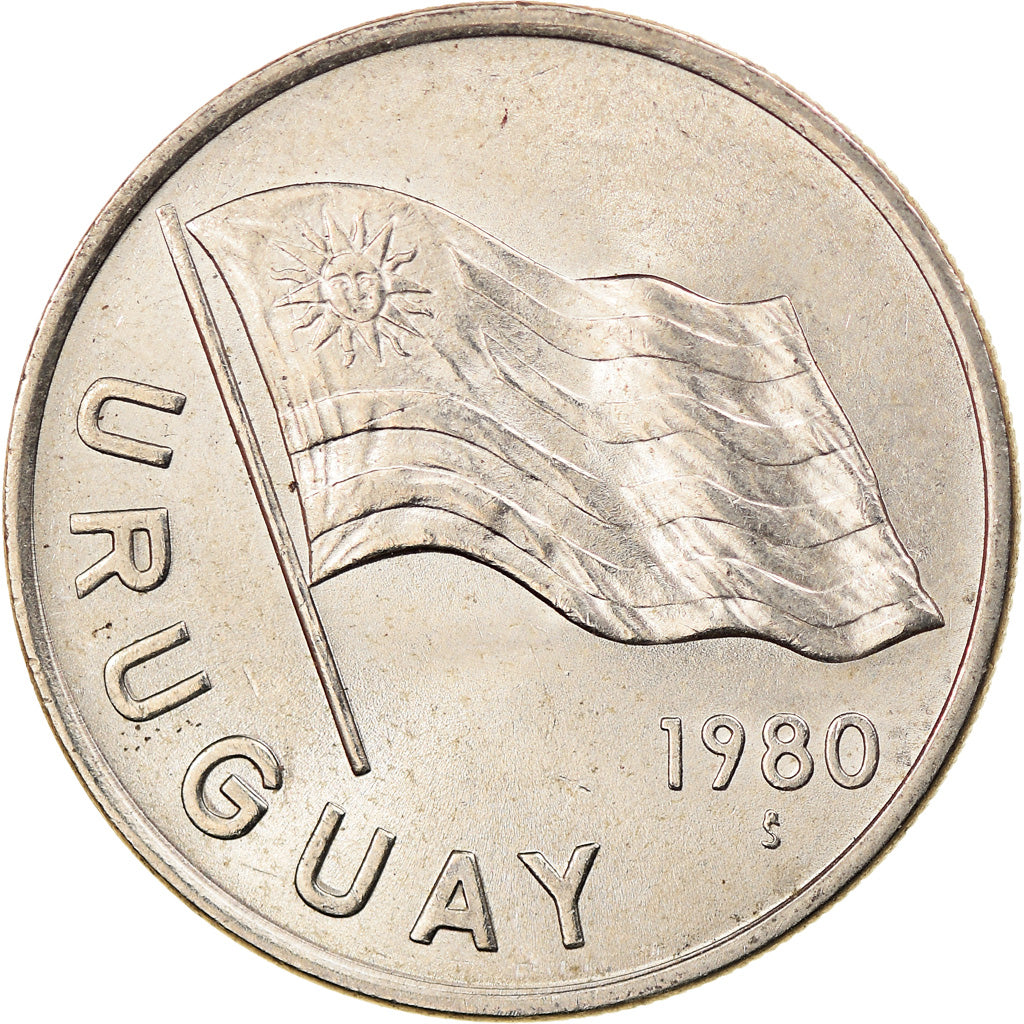 Coin, Uruguay, 5 Nuevos Pesos, 1980, Santiago, AU(55-58), Copper-Nickel-Zinc