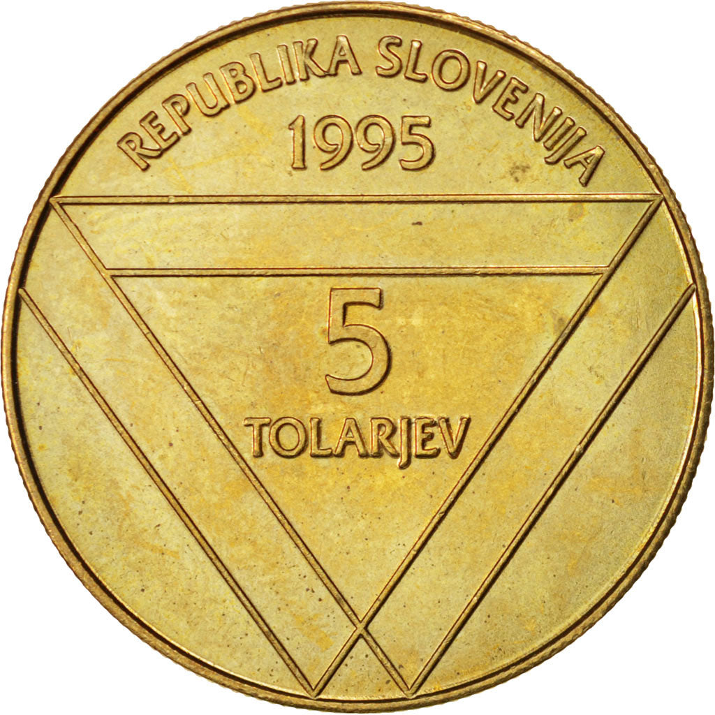 SLOVENIA, 5 Tolarjev, 1995, KM #26, MS(63), Nickel-Brass, 26, 6.37