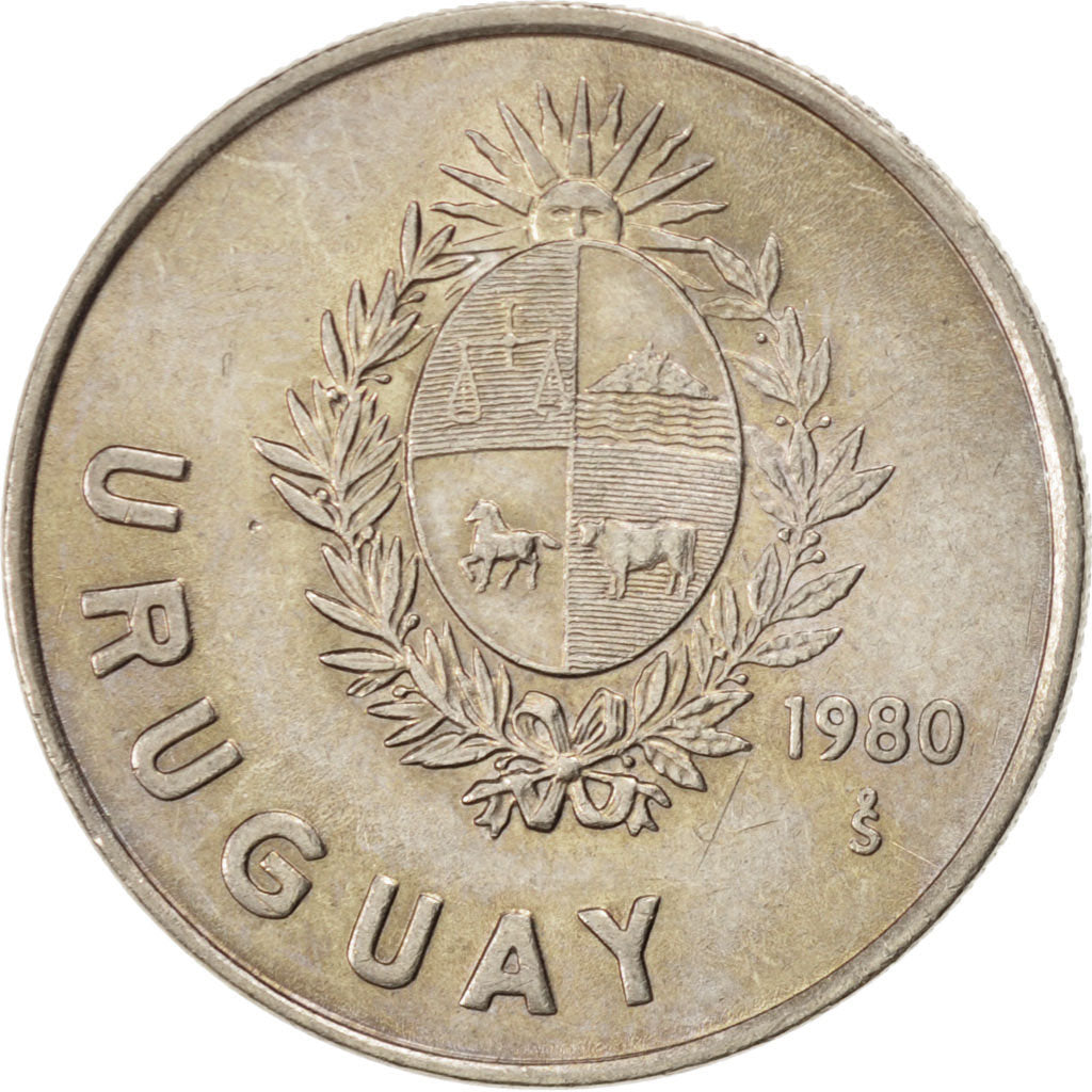 URUGUAY, Nuevo Peso, 1980, Santiago, KM #74, MS(63), Copper-Nickel, 24, 6.03