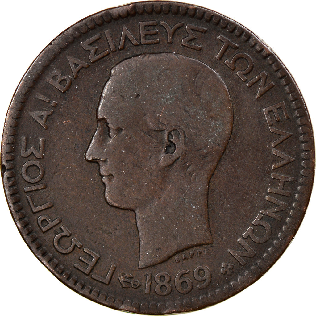 Monnaie, Grèce, George I, 10 Lepta, 1869, Strassburg, TB+, Cuivre, KM:43