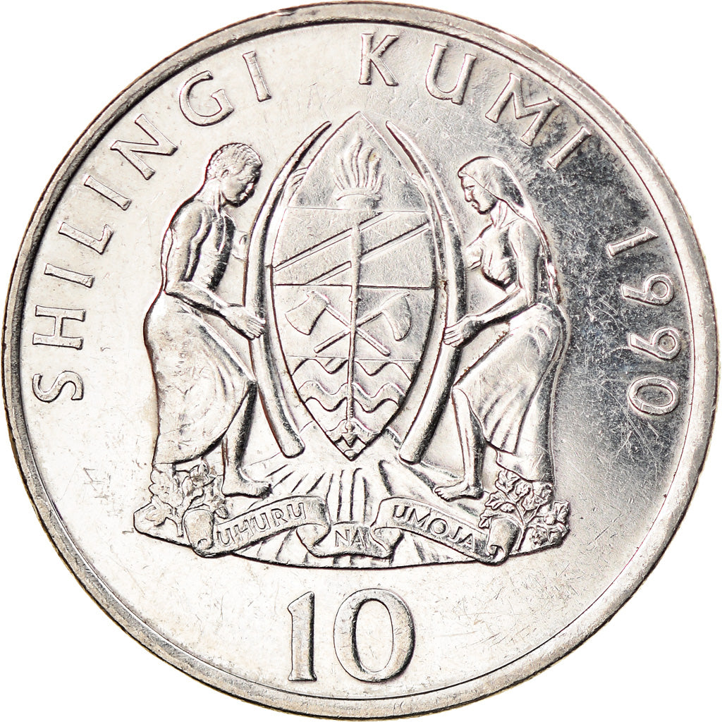Coin, Tanzania, 10 Shilingi, 1990, AU(55-58), Nickel Clad Steel, KM:20a