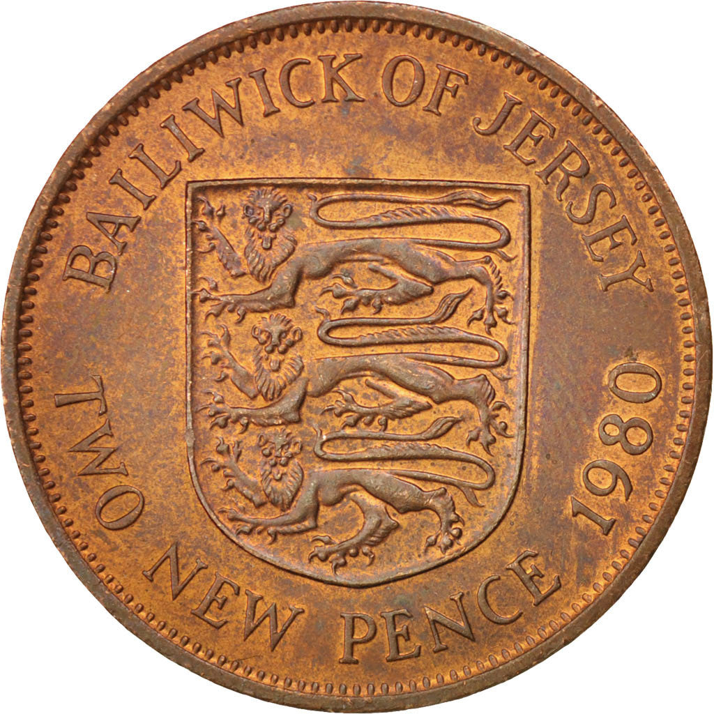 Coin, Jersey, Elizabeth II, 2 New Pence, 1980, MS(60-62), Bronze, KM:31