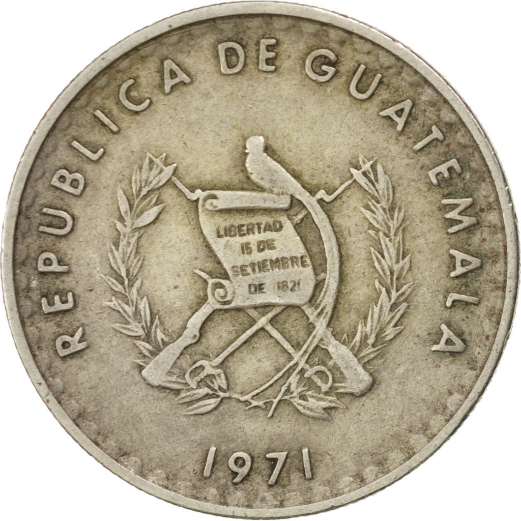 GUATEMALA, 10 Centavos, 1971, KM #271.1, EF(40-45), Copper-Nickel, 21, 3.14