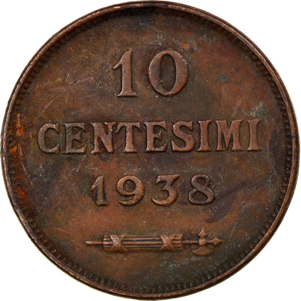 Moneda, San Marino, 10 Centesimi, 1938, Rome, MBC, Bronce, KM:13