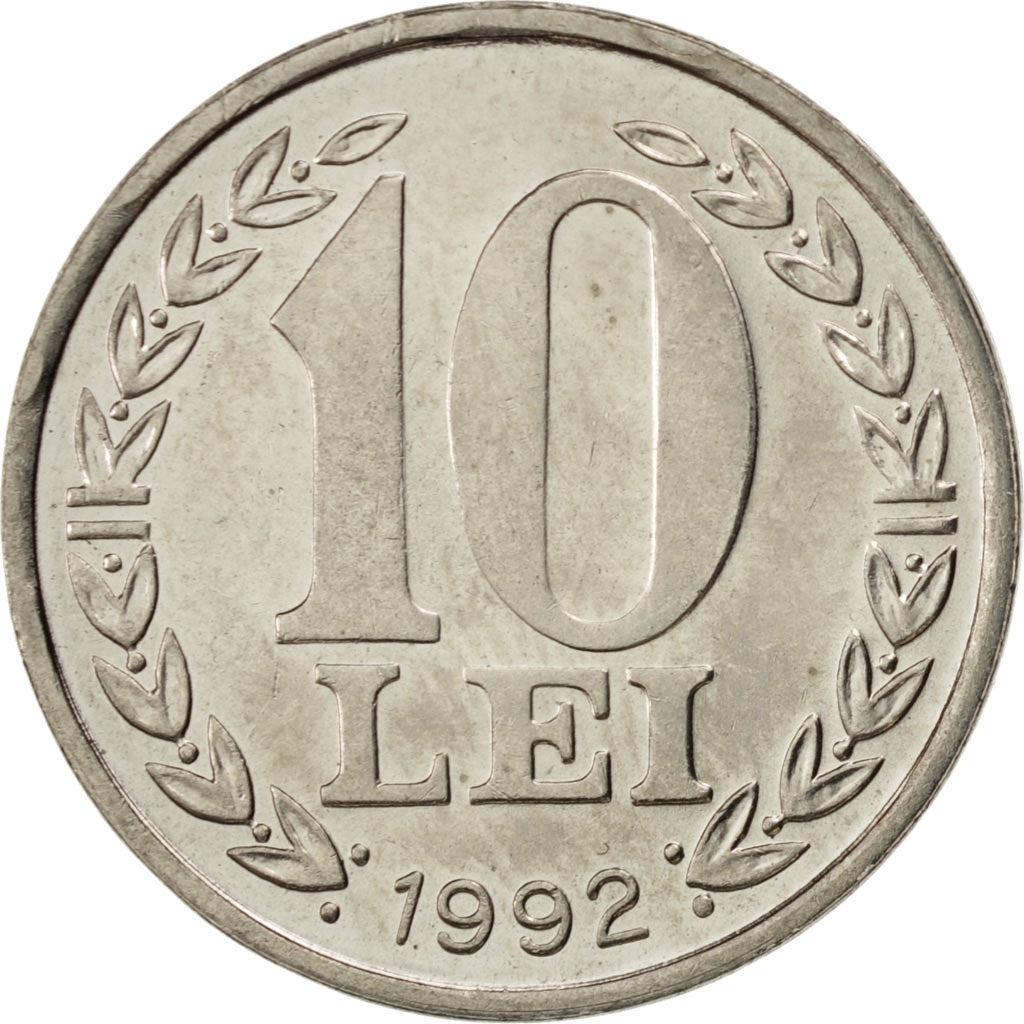 Coin, Romania, 10 Lei, 1992, MS(63), Nickel Clad Steel, KM:108