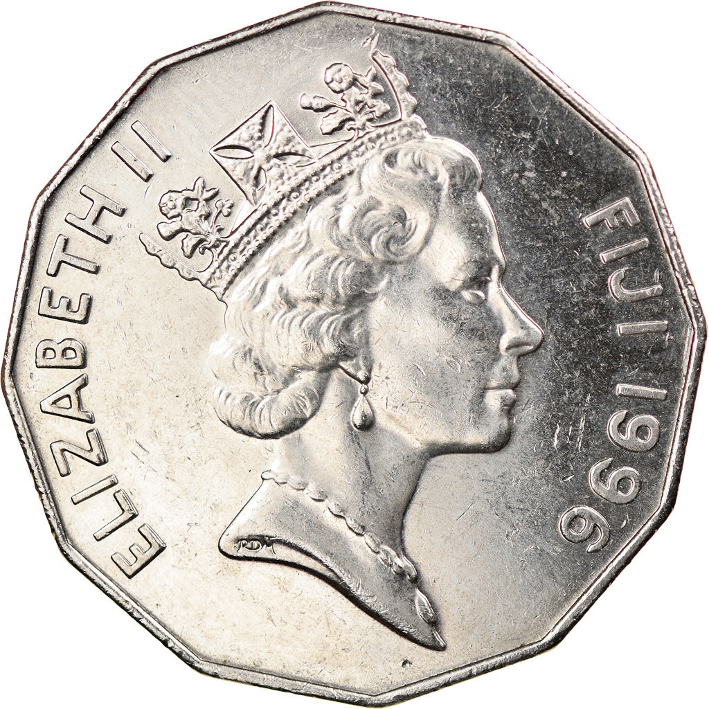 Moneda, Fiji, Elizabeth II, 50 Cents, 1996, MBC, Níquel aleado con acero