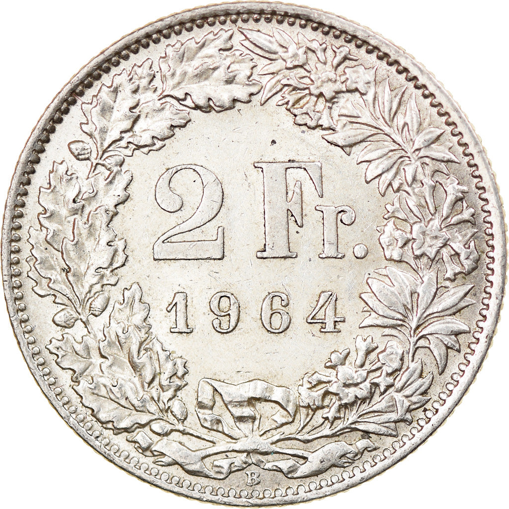 Coin, Switzerland, 2 Francs, 1964, Bern, AU(55-58), Silver, KM:21