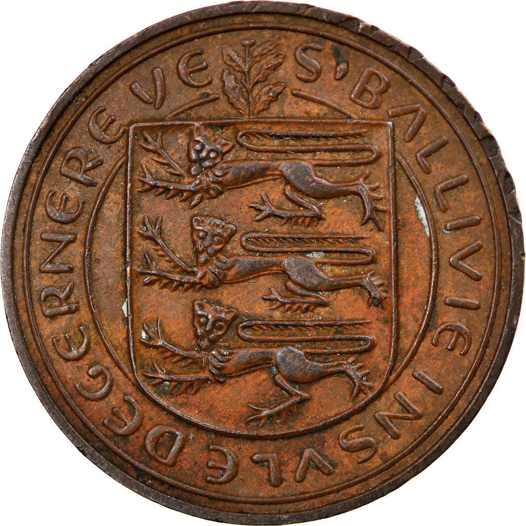 Monnaie, Guernsey, Elizabeth II, 4 Doubles, 1956, Heaton, TTB, Bronze, KM:15