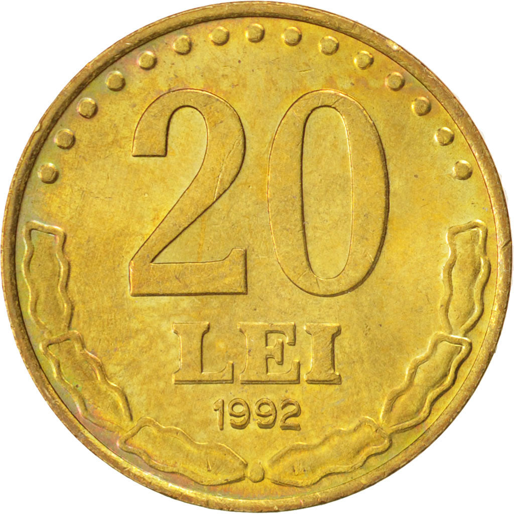 ROMANIA, 20 Lei, 1992, KM #109, MS(63), Brass Clad Steel, 24, 4.97