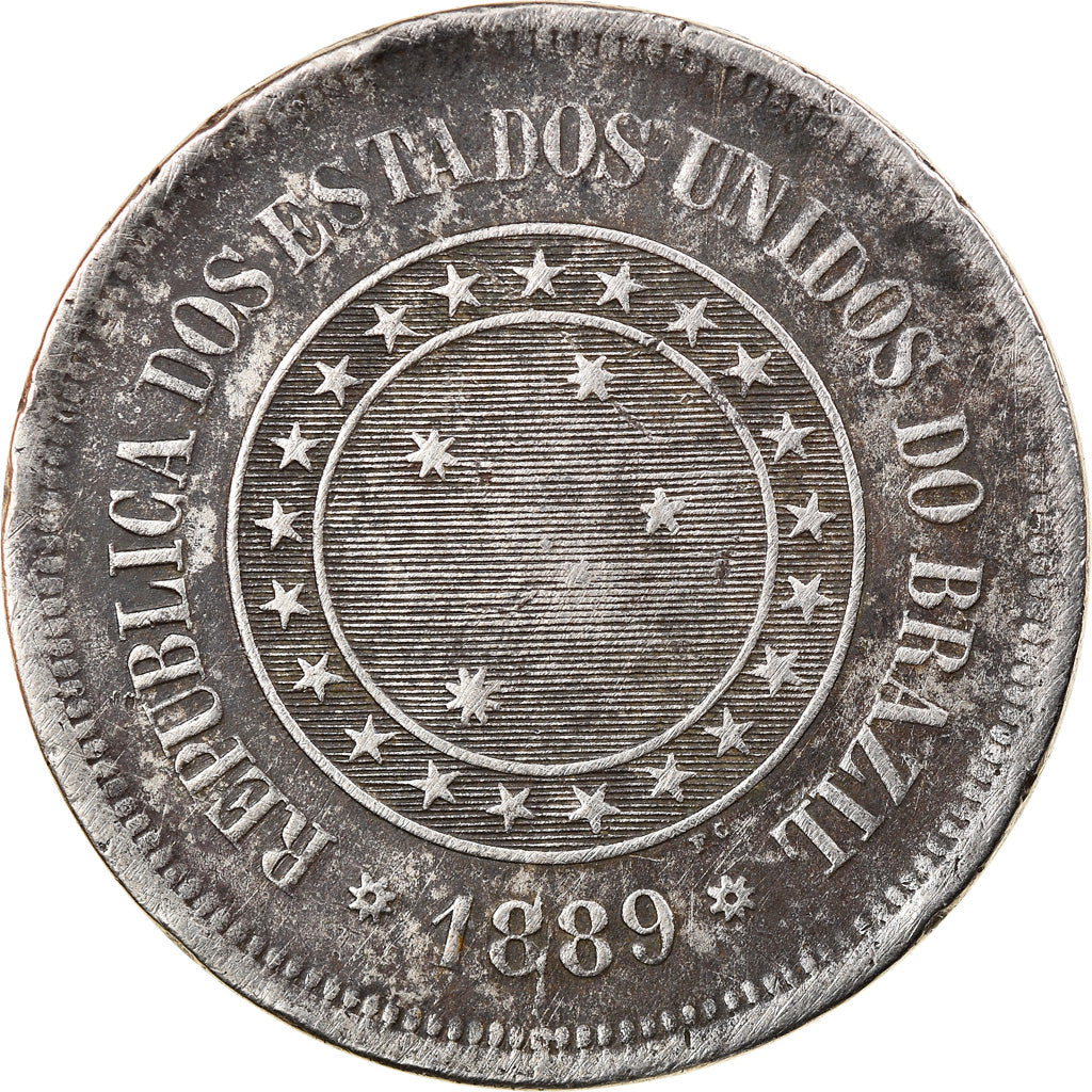 Moneta, Brazylia, 100 Reis, 1889, VF(30-35), Miedź-Nikiel, KM:492
