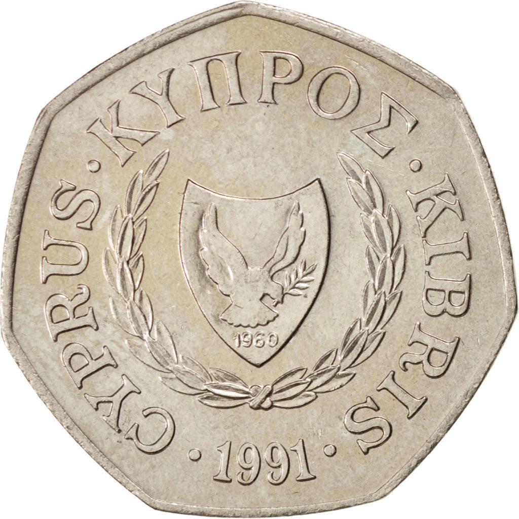 Coin, Cyprus, 50 Cents, 1991, MS(63), Copper-nickel, KM:66