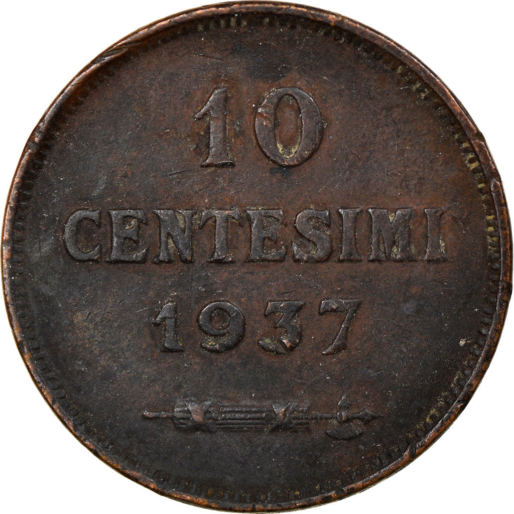 Coin, San Marino, 10 Centesimi, 1937, Rome, EF(40-45), Bronze, KM:13
