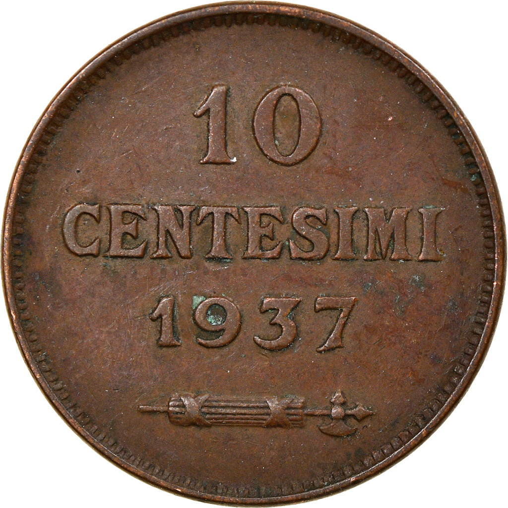 Münze, San Marino, 10 Centesimi, 1937, Rome, SS, Bronze, KM:13