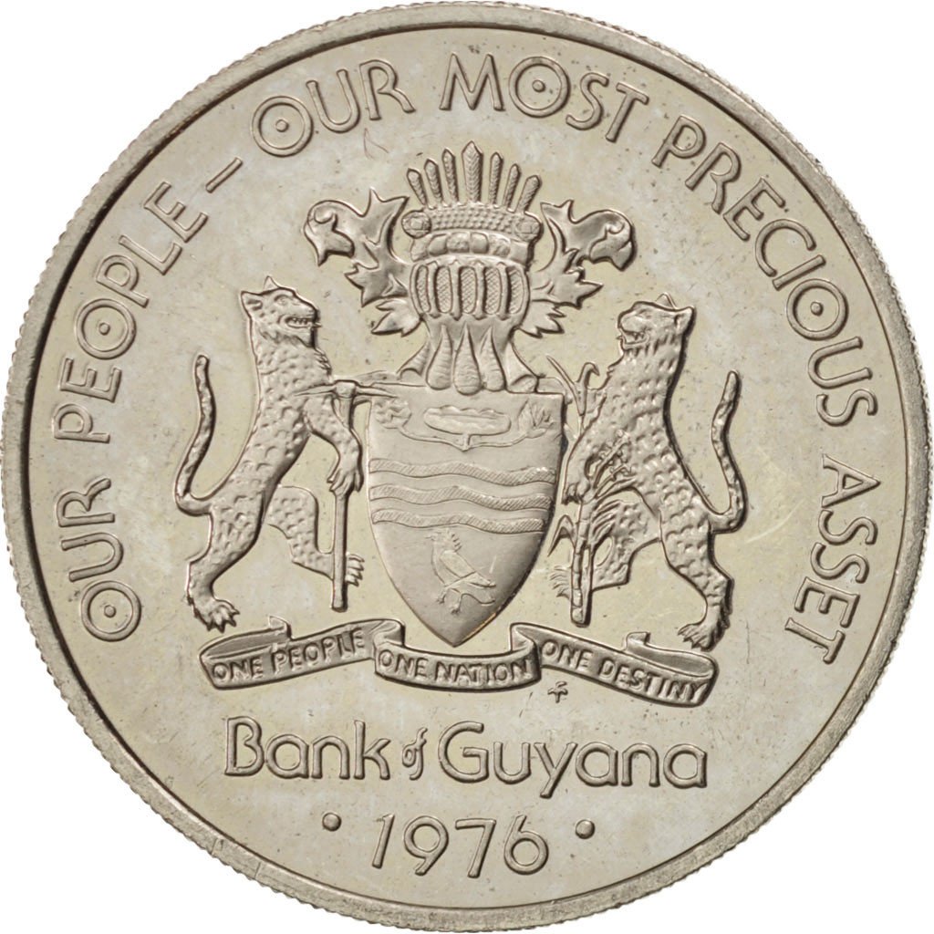 GUYANA, 50 Cents, 1976, Franklin Mint, KM #41, MS(63), Copper-Nickel, 25, 7.47